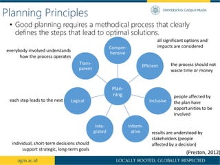 Planning Principles
• Good planning requires a methodical process that clearly
defines the steps that lead to optimal solu...