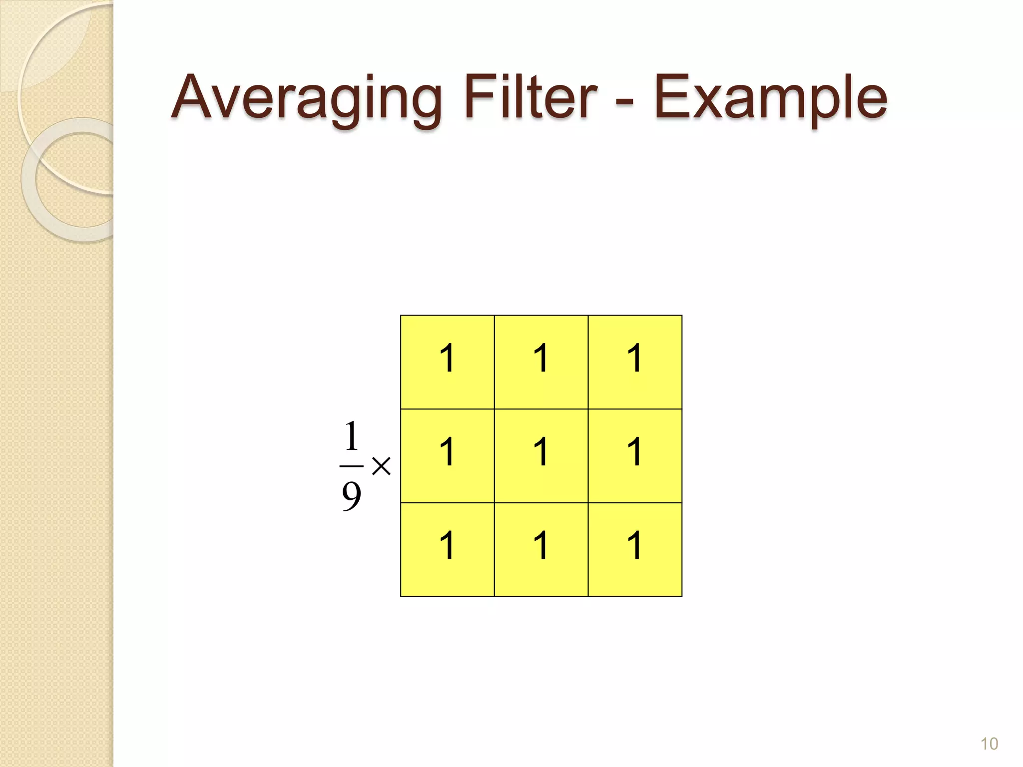 Averaging Filter - Example
1 1 1
1 1 1
1 1 1

9
1
10
 