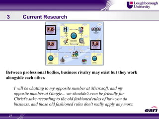 273	Current ResearchBetween professional bodies, business rivalry may exist but they work alongside each other. I will be chatting to my opposite number at Microsoft, and my opposite number at Google... we shouldn't even be friendly for Christ's sake according to the old fashioned rules of how you do business, and those old fashioned rules don't really apply any more.