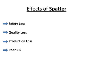 Effects of Spatter
Safety Loss
Quality Loss
Production Loss
Poor 5-S
 