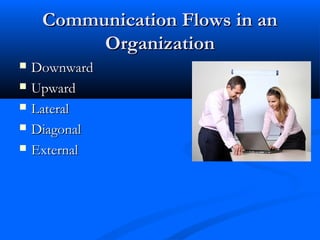 Communication Flows in an
          Organization
   Downward
   Upward
   Lateral
   Diagonal
   External
 