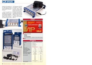 DATA
TECHNICAL
Manufacturer	 SPAUN electronic GmbH & Co. KG, Germany
Web	www.spaun.com
E-mail	contact@spaun.com
Phone	+49-7731-8673-0
Fax	+49-7731-8673-17
Model	 SUS 5581/33 NF LEGACY	 SUS 5581 F
Inputs SAT/TERR	 04/01/13	04/01/13
Through loss 5...862 MHz	 < 4 dB	 < 4 dB
Through loss 950...2200 MHz	 1 … 2.5 dB	 1 … 2 dB
Tap Loss 5...862 MHz	 13 … 15 dB	 4 … 6 dB
SAT Input Level	 65 … 95 dBμV	 65 … 95 dBμV
SAT Output Level (Legacy Mode)	 73 dBμV	 N/A
Output Level 950...2200 MHz	 1x8: 95 dBμV	 95 dBμV
	 3x3: 82 dBμV	
SCR carriers [MHz]	 974	974
	 1076	1076
	 1178	1178
	 1280	1280
	 1382	1382
	 1484	1484
	 1586	1586
	 1688	1688
	 1790 (only in 3x3 setup)	
Power consumption	 < 7 W	 < 7W
OPINION
expert
+
–
RECOMMENDED
PRODUCT BY
Jacek Pawlowski
Test Center
Poland
SPAUN SUS 5581/33 NF
LEGACY & SUS 5581 F
SCR Multiswitch
96 TELE-audiovision International — The World‘s Largest Digital TV Trade Magazine — 09-10/2013 — www.TELE-audiovision.com
Excellent workmanship
High Gain
Low Noise
Fast Channel Zapping
Flexible Building Blocks – Suitable for Various Network Setups
None
handling. As we expected, all
the signal losses introduced
by both multiswitches were
below specified parameters.
Good job!
To sum it up: both mul-
tiswitches performed very
well indeed. As our measure-
ments revealed, SPAUN deliv-
ered what they promised. To
finalize our test, we connect-
ed a regular receiver to check
if all transponders would be
still available in a single ca-
ble setup. And of course
they were. Channel zapping
was fast and actually if your
receiver is not very good in
this respect, using single ca-
ble network with high quality
multiswitches like those from
SPAUN can boost the speed
of channel zapping and in-
crease your joy of watching
digital TV.
 