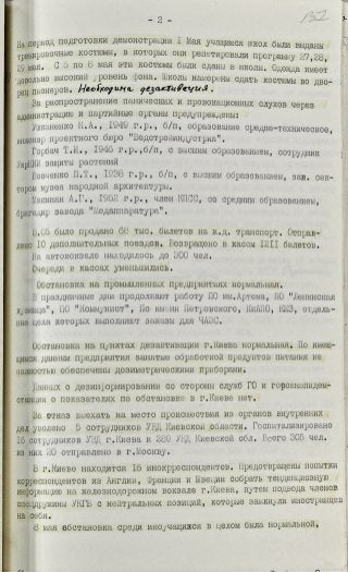 Справка об информации из мест эвакуации от 08.05.1986