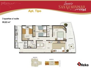 Apt. Tipo 3 quartos c/ suíte 95,63 m² 