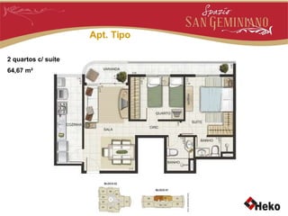 Apt. Tipo 2 quartos c/ suíte 64,67 m² 