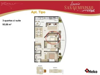 Apt. Tipo 3 quartos c/ suíte 93,08 m² 