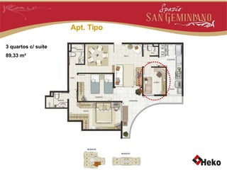 Apt. Tipo 3 quartos c/ suíte 89,33 m² 