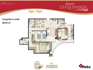 Apt. Tipo 2 quartos c/ suíte 89,33 m² 