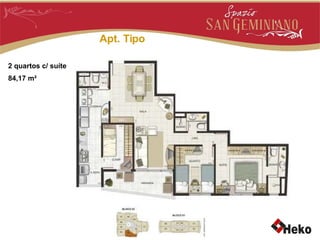 Apt. Tipo 2 quartos c/ suíte 84,17 m² 