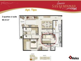 Apt. Tipo 2 quartos c/ suíte 80,12 m² 