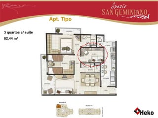 Apt. Tipo 3 quartos c/ suíte 82,44 m² 