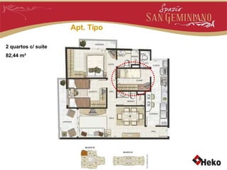 Apt. Tipo 2 quartos c/ suíte 82,44 m² 