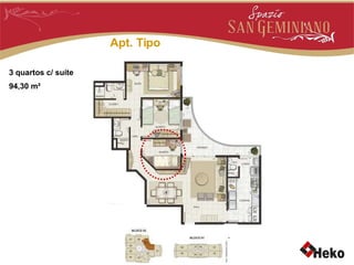 Apt. Tipo 3 quartos c/ suíte 94,30 m² 