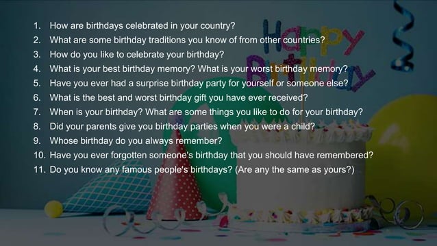 Topic Birthdays Speaking Questions For Warm ups PPT Free Download topic-birthdays-speaking-questions-for-warm-ups-ppt-free-download