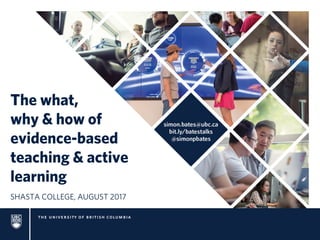 The what,
why & how of
evidence-based
teaching & active
learning
SHASTA COLLEGE, AUGUST 2017
 