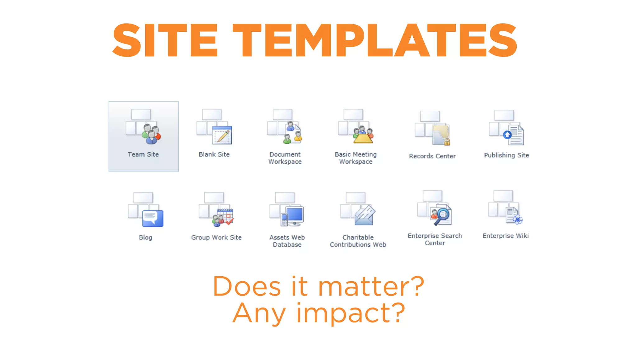 SITE TEMPLATES
Does it matter?
Any impact?
 