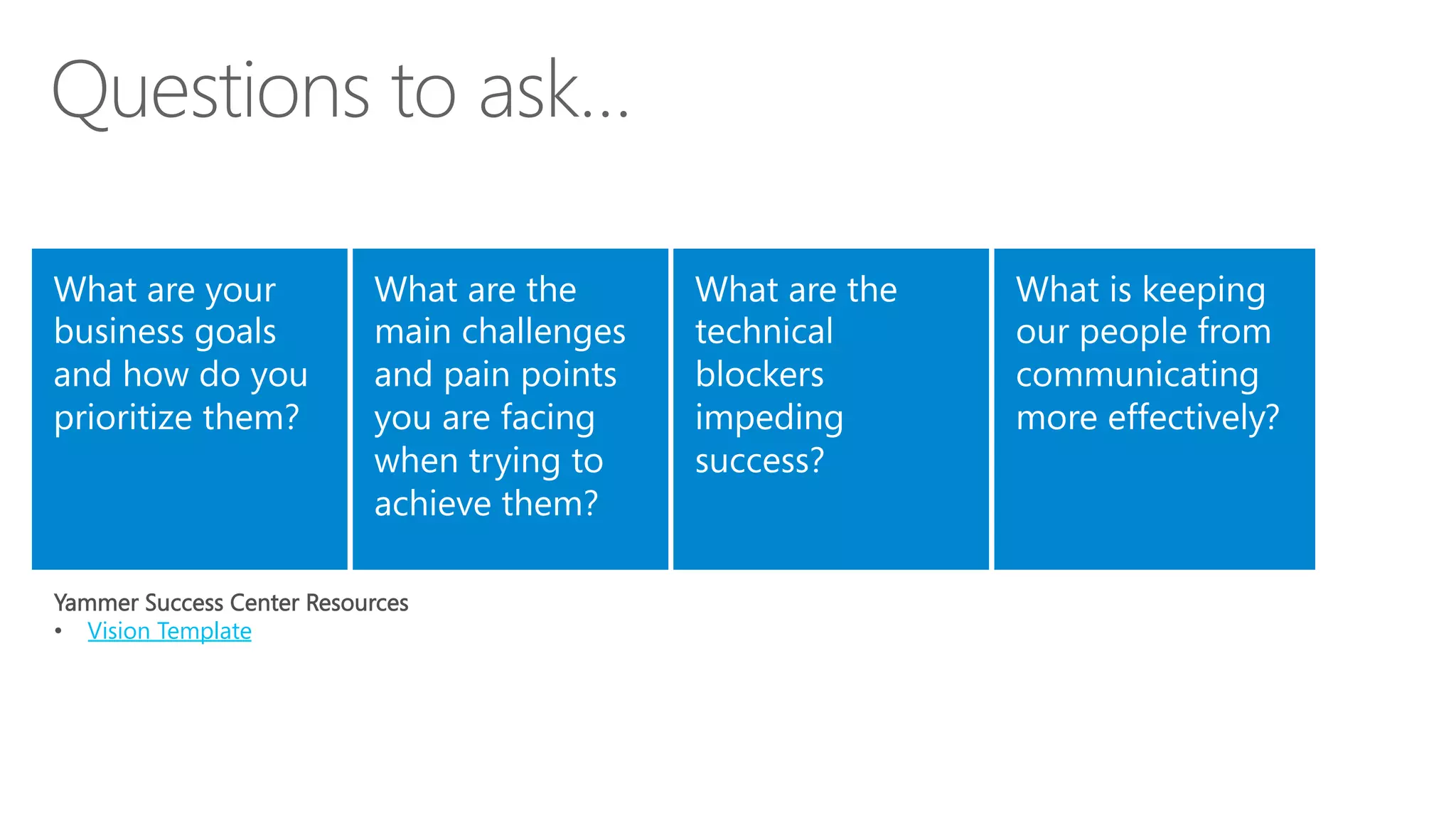 Yammer Success Center Resources
•  Vision Template
 