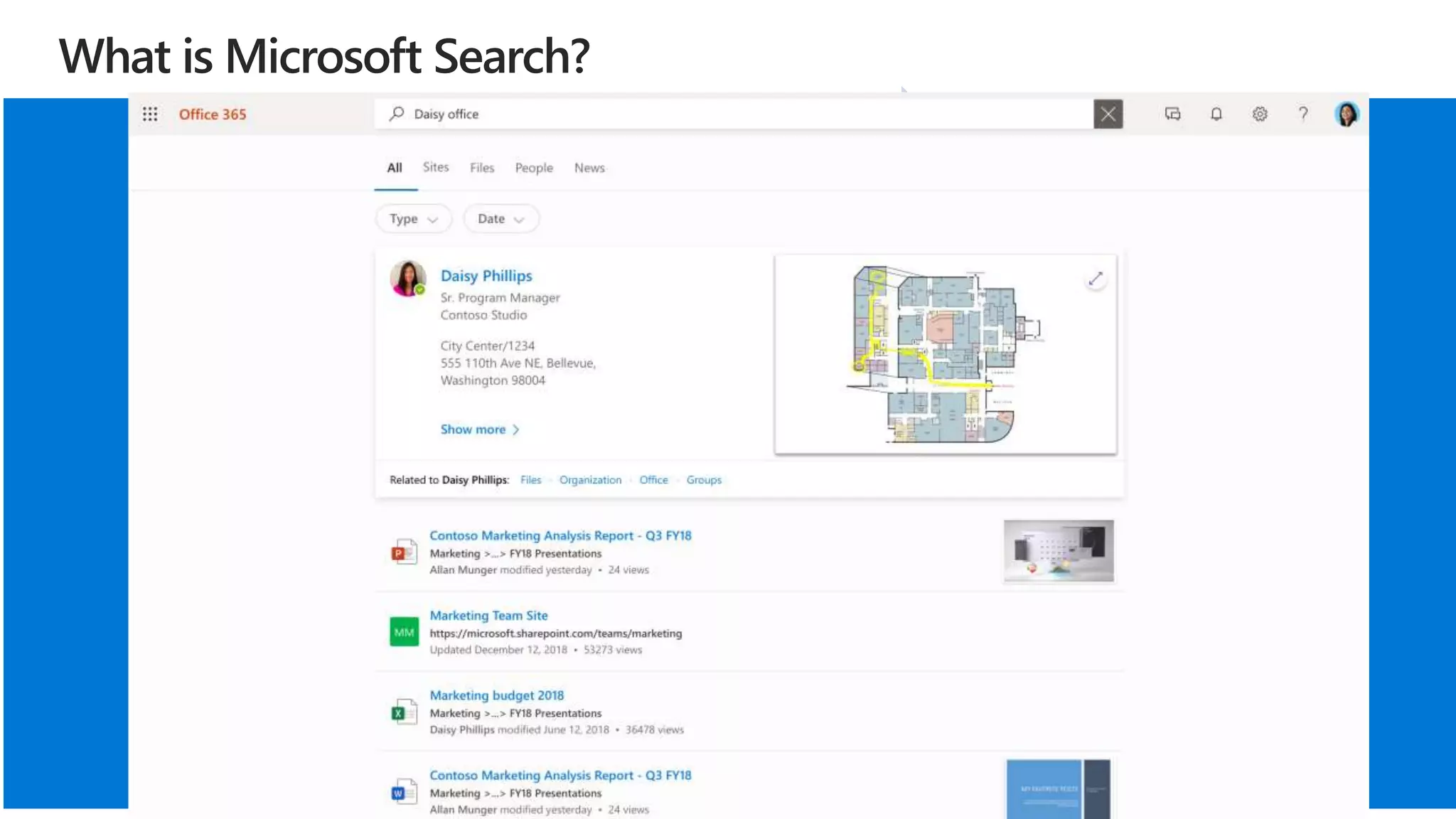 Desktop
Search
SharePoint
Search
Conversations
in Teams &
Yammer
Bing Search for
Business
Windows 10
Cortana
Teams
Command &
Search Bar
Mobile App(s)
Search
Video Search
Stream
SharePoint and
More
 