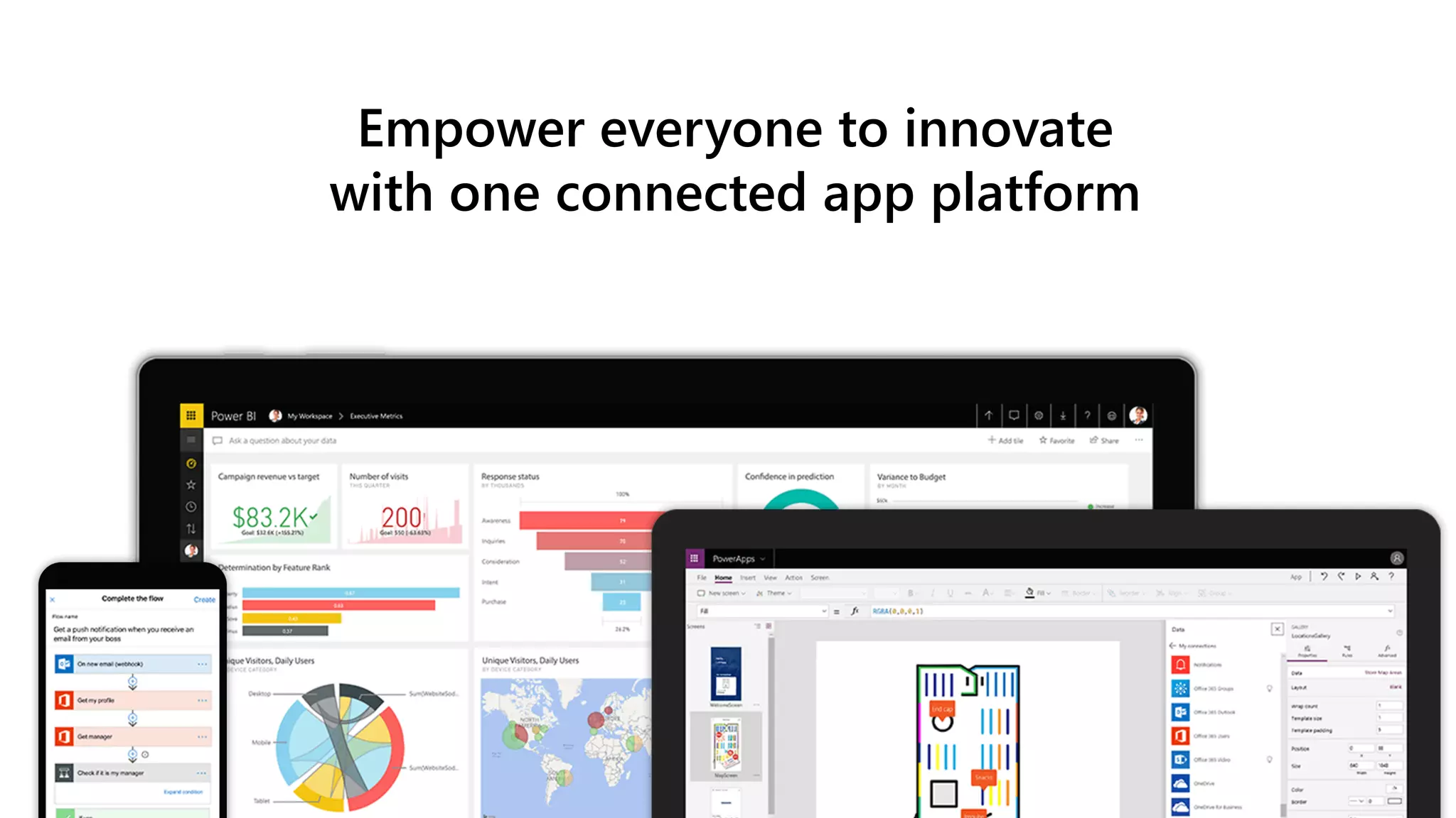 Empower everyone to innovate
with one connected app platform
PowerAppsPower BI Microsoft Flow
 
