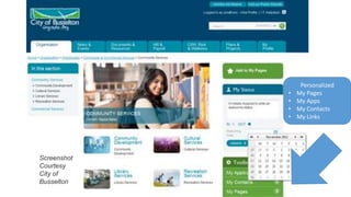 Personalized
• My Pages
• My Apps
• My Contacts
• My Links
Screenshot
Courtesy
City of
Busselton
 