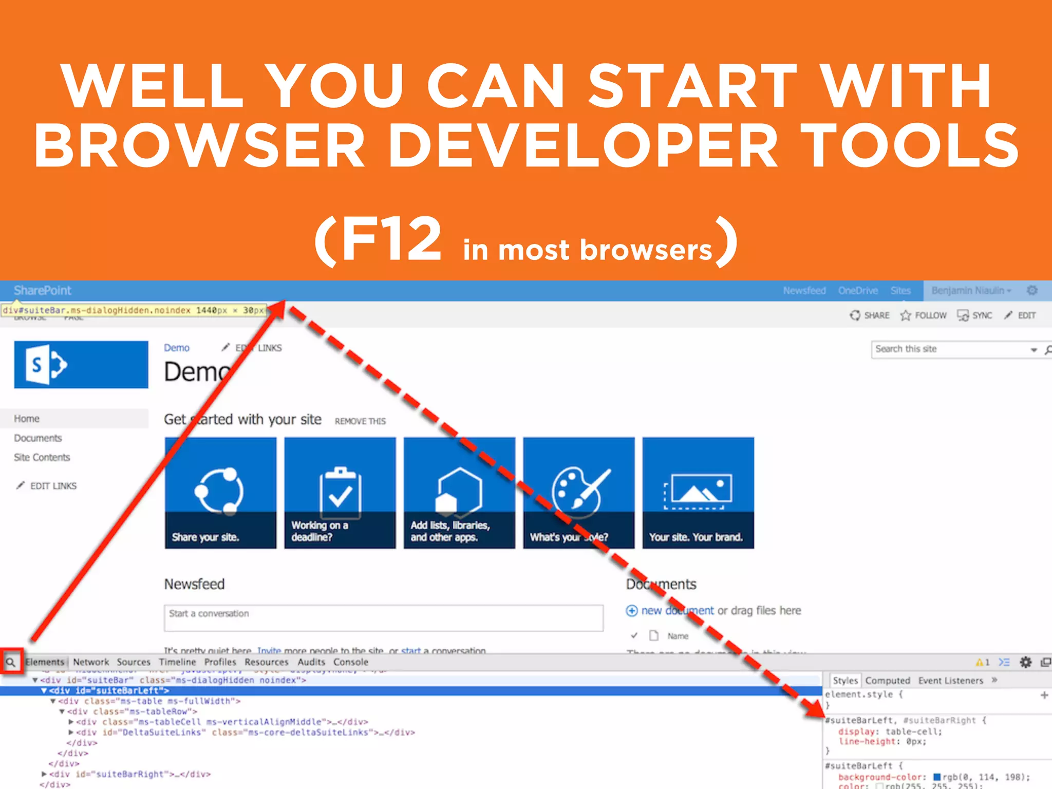 WELL YOU CAN START WITH 
BROWSER DEVELOPER TOOLS 
(F12 in most browsers) 
 