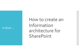 In short…. 
How to create an 
Information 
architecture for 
SharePoint 
 