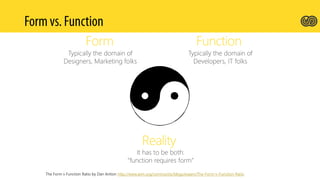 The Form v Function Ratio by Dan Antion http://www.aiim.org/community/blogs/expert/The-Form-v-Function-Ratio
 