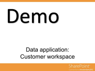 Demo
Data application:
Customer workspace
 