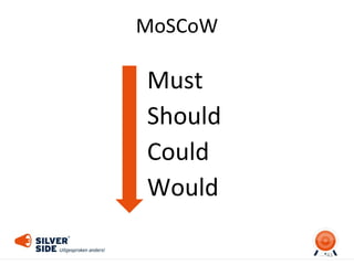 MoSCoW
Must
Should
Could
Would
43
 
