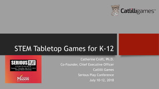 STEM Tabletop Games for K-12
Catherine Croft, Ph.D.
Co-Founder, Chief Executive Officer
Catlilli Games
Serious Play Conference
July 10-12, 2018
 
