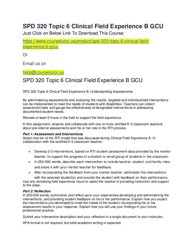 Spd 320 topic 6 clinical field experience b gcu