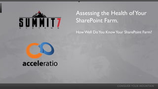 Assessing the Health ofYour
SharePoint Farm.
HowWell DoYou KnowYour SharePoint Farm?
 