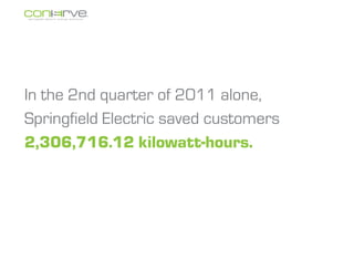 In the 2nd quarter of 2011 alone,
Springfield Electric saved customers
2,306,716.12 kilowatt-hours.
 