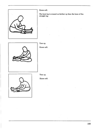 Knees soft.
The bent leg is crossed no farther up than the knee of the
straight leg.
Toes up.
Knees soft.
Toes up.
Knees soft.
169
 
