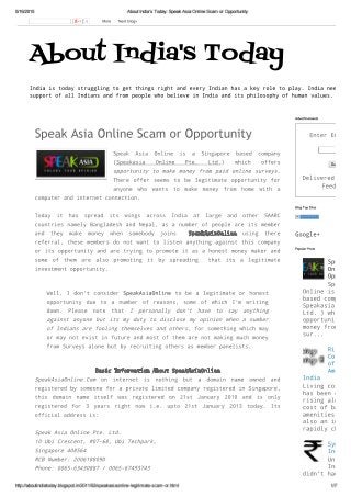 Indian Company Frauds - Speak Asia Online - Easy Money Scam