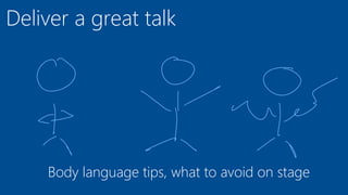 Deliver a great talk
Body language tips, what to avoid on stage
 