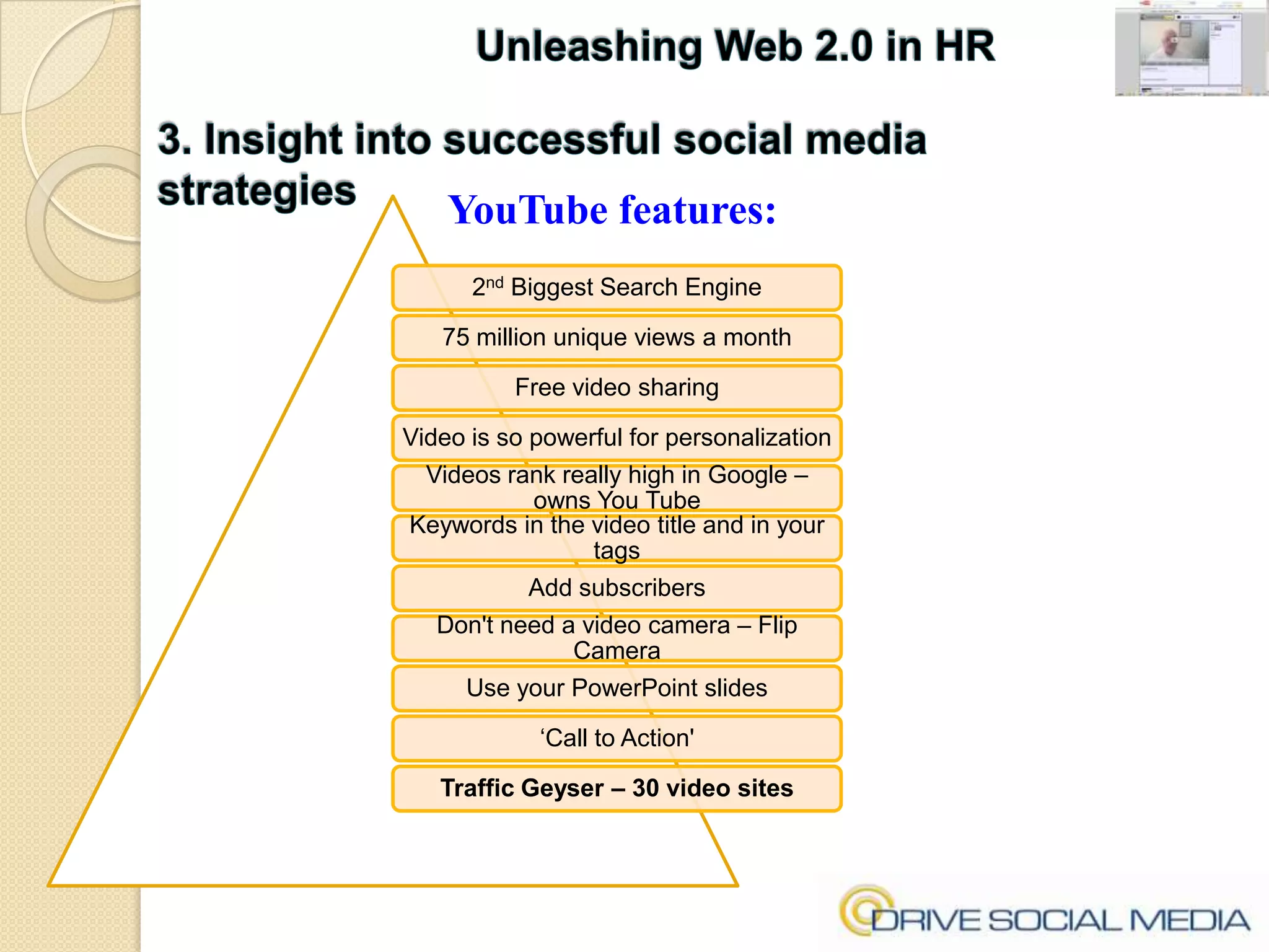 Unleashing Web 2.0 in HR3. Insight into successful social media strategiesYouTube features: