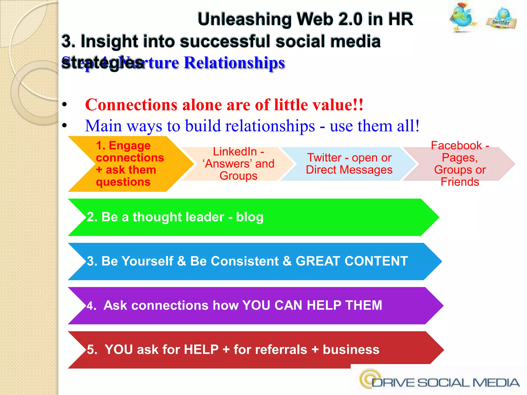 Unleashing Web 2.0 in HRStep 4: Nurture RelationshipsConnections alone are of little value!!
