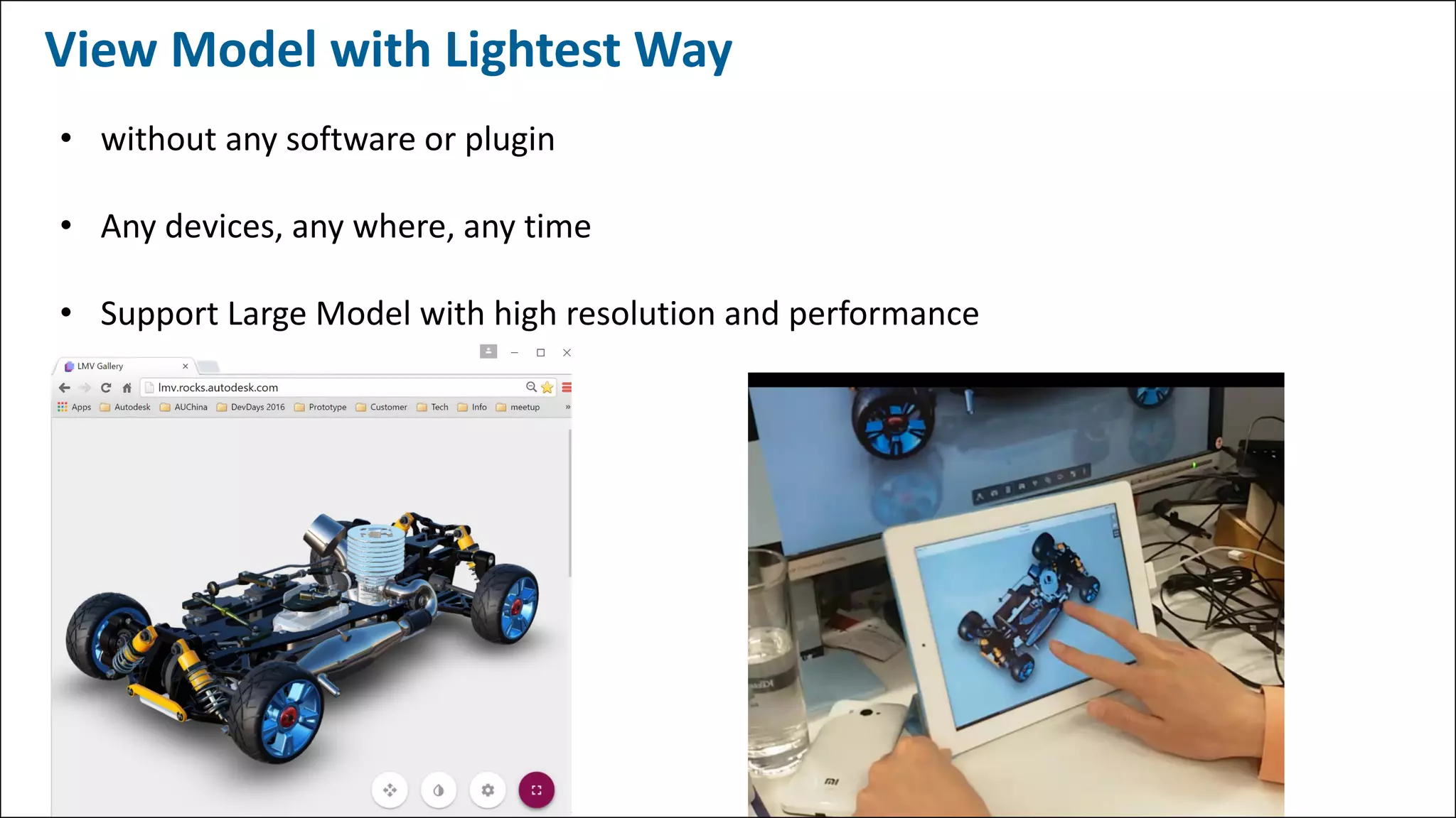View Model with Lightest Way
• without any software or plugin
• Any devices, any where, any time
• Support Large Model with high resolution and performance
 