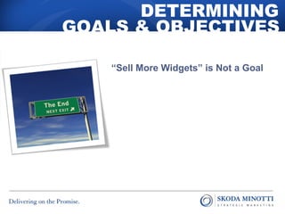 DETERMINING 
GOALS & OBJECTIVES 
“Sell More Widgets” is Not a Goal 
 