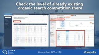 @aleyda#SMX West @aleyda
Check the level of already existing 
organic search competition there
#InternationalSEO #12A
 
