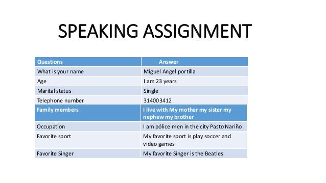 english speaking assignment