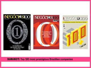 DEZEMBRO2010|No
3|R$10,90
7898937872806
AS EMPRESAS DE MAIOR PRESTÍGIO NO BRASIL
ÉPOCANEGÓCIOS100/ANO3/DEZEMBRO2010/Nº3INSPIRAÇÃOPARAINOVARwww.epocanegocios.com.br
www.epocanegocios.com.br
NegAnuario003_CapaBanca.inddNegAnuario003_CapaBanca.indd 22 03/12/201003/12/2010 12:06:0712:06:07
Subject: Top 100 most prestigious Brazillian companies
 