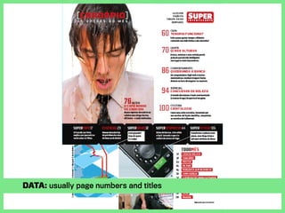 Data: usually page numbers and titles
 