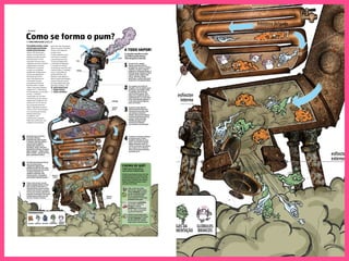Como se forma o pum?
Em condições normais, a maior
parte dos gases que formam
o peido vem da nossa boca.
Apenas 10% desses gases
surgem na fermentação do
alimento ao longo do nosso
intestino grosso. O resto
nada mais é do que ar que
engolimos sem querer durante
a alimentação ou mesmo
bolhinhas de ar presente
na saliva ou em bebidas
gaseificadas (refrigerantes e
cerveja, principalmente).
Esses gases percorrem
todo o tubo digestivo até
encontrarem os gases
produzidos pela ação de
bactérias sobre a comida.
Juntos, esses gases chegam à
ampola retal – a última parte
do tubo digestivo, que termina
no ânus – e ali ficam
comprimidos até você abrir
uma brecha para eles saírem e
empestarem o ambiente. Isso
acontece de 12 a 25 vezes ao
dia (você peida dormindo,
sabia?), liberando ao todo de
1 litro a 1 litro e meio de gases.
E se você pensa que homens
peidam mais do que
as mulheres, está
redondamente enganado.
Peido não escolhe sexo, mas
mulheres, de uma forma
geral, têm mais vergonha de
aliviar seus gases em público.
Cheiro e som tampouco
escolhem sexo.
O cheiro depende do que
você comeu e o barulho
é uma junção de fatores.
“É uma correlação entre
a velocidade de liberação,
a contração do esfíncter
(a válvula que controla o abre
e fecha do ânus), a umidade
local e a quantidade de
gordura das fezes, que
lubrifica o tubo digestivo”,
afirma a gastroenterologista
Luciana Camacho-Lobato,
da Universidade Federal de
São Paulo (Unifesp). :-)
ARTUR LOUBACK LOPES
RÔMULO PACHECO
GABRIEL GIANORDOLI
>>GÁSNATURAL
A TODO VAPOR!
Comendorepolhoounão,
vocêliberapelomenos
1litrodegasestododia
Aolongododia,enquanto
falamos,mascamoschicletee,
principalmente,duranteasrefeições,
engolimos,semquerer,pequenas
porçõesdear.Pessoasquefumam,se
alimentammuitoavidamenteefalam
enquantocomem,engolemainda
maisar. Alémdisso,bebidas
gaseificadaseaprópriasalivalevam
umpoucodearempequenasbolhas
1
Oarengolido(cercade80%de
nitrogênioe20%deoxigênio)passa
pelafaringe,peloesôfagoechega
aoestômago,ondeformauma
espéciedecâmaragasosa.Parte
dessearfazocaminhodevoltaeé
expelidapelaboca:éoarroto.Outra
parteéabsorvidapeloorganismo,e
orestoseguepelotubodigestivo,
juntocomacomida
2
Asparedesdotubodigestivo
absorvemporçõesdegasesque
interessamaonossocorpo,junto
comnutrientesretiradosdo
alimento.Nesseprocessoalgumas
moléculasdegásficampresasnas
paredesenãosãoabsorvidas.
Remédiosparagasesatuam
retirandoessasbolhinhas,
quesejuntamaorestodosgases
3
Hátrilhõesdebactériasdediversos
tiposnointestinogrosso.
Isoladamentealgumasdelas
poderiamnosfazermal,masoutras
bactériasimpedemqueelasexistam
emnúmeroexagerado.Esse
equilíbrioéimportante:além
degerardoenças,odesequilíbrio
geraproduçãoexageradadegases
6
Acomidasóéatacadaporbactérias
nointestinogrosso.Aacidez
inviabilizaavidadelasemoutros
órgãos.Apartefinaldointestino
delgadoatépoderiarecebê-las
(elanãoénemácida,nemalcalina),
masaregiãoéricaemcélulasde
defesa,quedestroemasbactérias
quepintamporali
4Nointestinogrosso,bactérias
fermentamoalimento,
produzindováriostiposdegases
ecompostos.Bactériasaeróbicas
(queprecisamdeoxigênio)
produzemgáscarbônicoeas
anaeróbicas,metano.Alémdisso,
dependendodoalimento,elasgeram
algunscompostos–sulfetos,ácidos
graxoseenxofre–quedãocheiroaos
gases,naturalmenteinodoros
5
Oânusécomoumanel,comuma
válvula(chamadaesfíncter)decada
lado.Adoladodedentroabre-se
involuntariamente,quandoaampola
retalficacheia(defezesoudegases).
Adeforavocêcontrolaepodeabrirde
pouquinhoempouquinho.Masquando
apressãogasosaémuitoforte,não
temjeito:obarulhoéinevitável
7
CONSULTORIA: ADMAR COSTA DE OLIVEIRA, NUTRICIONISTA
DA UNICAMP, E MILTON COSTA, CHEFE DO LABORATÓRIO DE
MOTILIDADE DIGESTIVA DA UFRJ
CHEIRO DE QUÊ?
Feijãogeramaisgases,
mascarnesfedemmais
Feijão,assimcomoervilha,
grão-de-bico,repolhoeoutros,
contémrafinose,umaçúcar
quenãoconseguimosdigerir.
Porisso,umagrandeparte
dessesalimentoséfermentada,
produzindomuitosgases
Afermentaçãodeproteína
geraenxofreesulfetosde
hidrogênioecarbono.
Gordurageraácidosgraxos.
Porisso,carneseovoscausam
ospumsmaisfedorentos
Laticínioscausammuitosgases
empessoasquenãotêmaenzima
quedigerelactose,oaçúcar
doleite.Nessecaso,alactose
chegaintactaaointestinogrosso
Ocheirodopumdependedoquevocêcome.
Afermentaçãodecertosalimentosproduz
substânciasmalcheirosasqueseunemaos
gasesinodoros(nitrogênio,gáscarbônico,
oxigênio,hidrogênioemetano)efazem
umamisturaficarfedida:
BACTÉRIAS
AR
DEGLUTIDOALIMENTO
PERSONAGENS
GLÓBULOS
BRANCOS
GÁSDA
FERMENTAÇÃO
RENANCORRÊAGUSMAN,SÃO PAULO,SP
arroto
boca
esôfago
estômago
intestino
grosso
esfíncter
interno
esfíncter
externo
intestino delgado
ME53_PUM19/06/200618:46Page56
Hátrilhõesdebactériasdediversos
tiposnointestinogrosso.
Isoladamentealgumasdelas
poderiamnosfazermal,masoutras
bactériasimpedemqueelasexistam
emnúmeroexagerado.Esse
equilíbrioéimportante:além
degerardoenças,odesequilíbrio
geraproduçãoexageradadegases
6
ecompostos.Bactériasaeróbicas
(queprecisamdeoxigênio)
produzemgáscarbônicoeas
anaeróbicas,metano.Alémdisso,
dependendodoalimento,elasgeram
algunscompostos–sulfetos,ácidos
graxoseenxofre–quedãocheiroaos
gases,naturalmenteinodoros
Oânusécomoumanel,comuma
válvula(chamadaesfíncter)decada
lado.Adoladodedentroabre-se
involuntariamente,quandoaampola
retalficacheia(defezesoudegases).
Adeforavocêcontrolaepodeabrirde
pouquinhoempouquinho.Masquando
apressãogasosaémuitoforte,não
temjeito:obarulhoéinevitável
7
CONSULTORIA: ADMAR COSTA DE OLIVEIRA, NUTRICIONISTA
DA UNICAMP, E MILTON COSTA, CHEFE DO LABORATÓRIO DE
MOTILIDADE DIGESTIVA DA UFRJ
BACTÉRIAS
AR
DEGLUTIDOALIMENTO
PERSONAGENS
GLÓBULOS
BRANCOS
GÁSDA
FERMENTAÇÃO
esfíncter
interno
esfíncter
externo
intestino delgado
 
