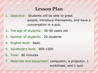 Speaking Lesson Plan – In A Pub
