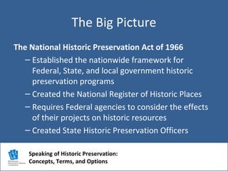 Speaking of Historic Preservation... Concepts, Terms, and Options | PPT
