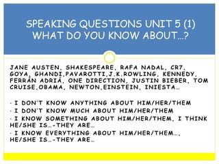 Speaking questions 2nd_eso_unit5 | PPT