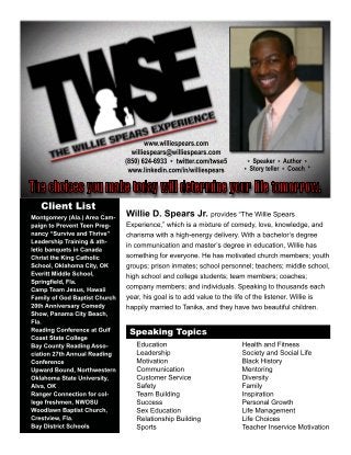 Willie Spears "One Sheet" -- The Willie Spears Experience