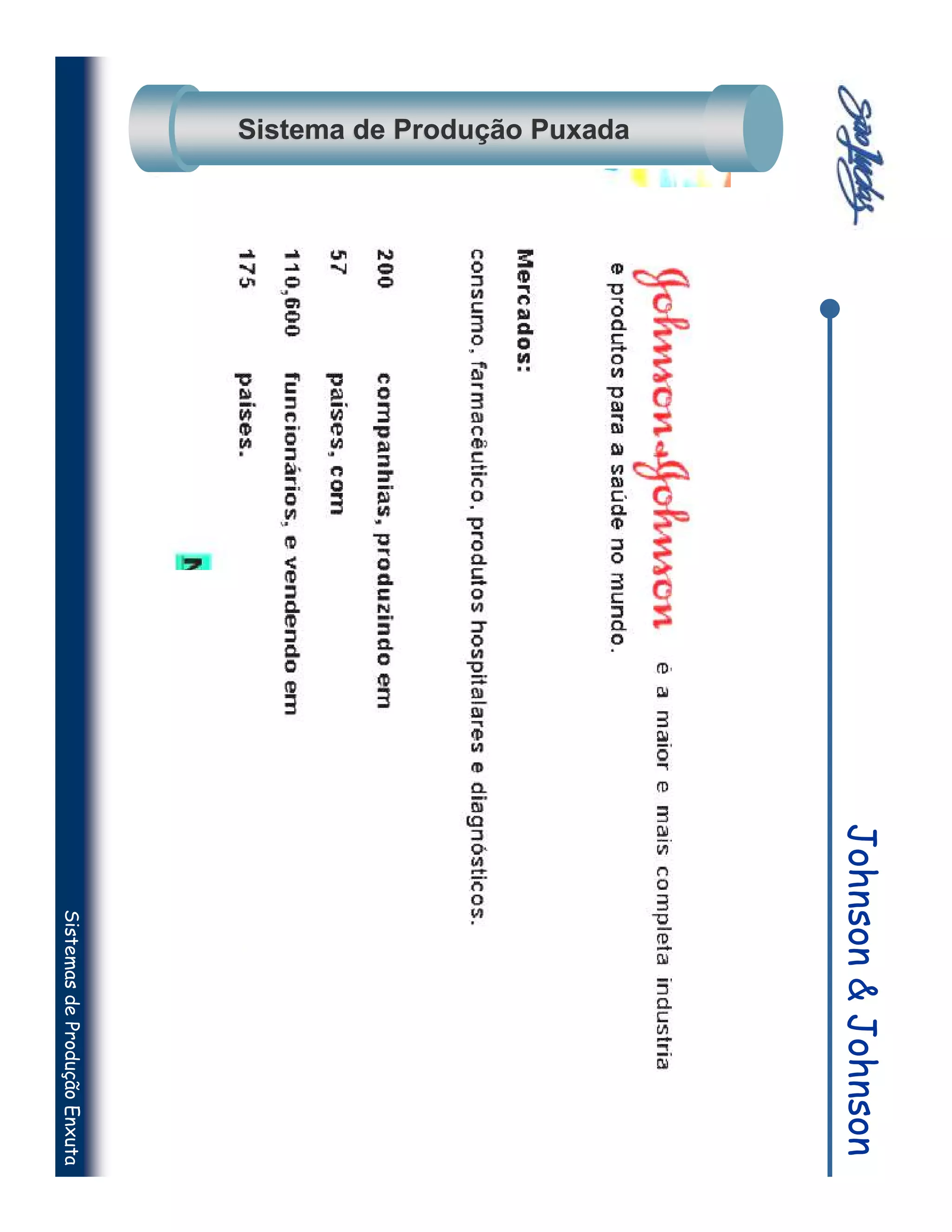 Johnson & Johnson
Sistema de Produção Puxada
                                 Sistemas de Produção Enxuta
 